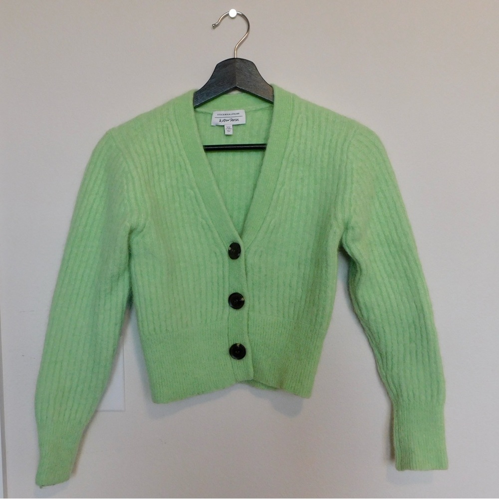 & Other Stories green wool cardigan sweater